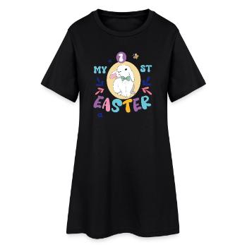 Mon premier Las, un lapin mignon avec un nœud - Robe T-shirt Femme - noir - Devant