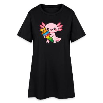 Dragon de Kawaii avec un axolotl de feux d’artifice - Robe T-shirt Femme - noir - Devant