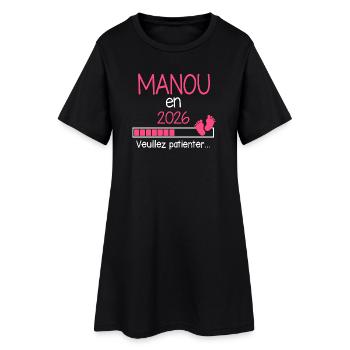 Manou in 2026 Geschenkankündigung zukünftige Großmutter - Frauen T-Shirt-Kleid - Schwarz - Vorne