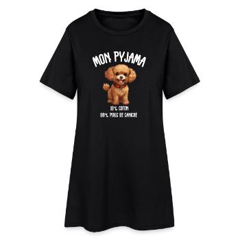 Pyjama Chien Caniche Humour - Robe T-shirt Femme - noir - Devant