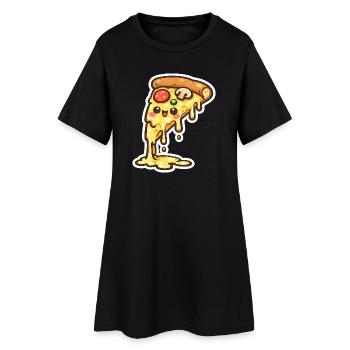 Kawaii Käse-Pizza Slice - Frauen T-Shirt-Kleid - Schwarz - Vorne