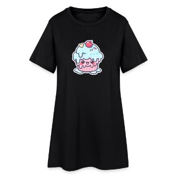Kawaii Cupcake with Blue Frosting - Women’s T-Shirt Dress - black - Front