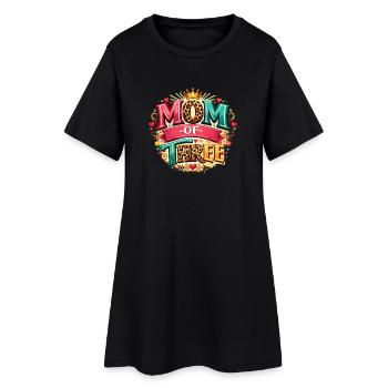 MOM of THREE! Krone, Leo Liebe, Personalisierbar - Frauen T-Shirt-Kleid - Schwarz - Vorne
