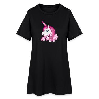 Pink unicorn with flower crown - Women’s T-Shirt Dress - black - Front