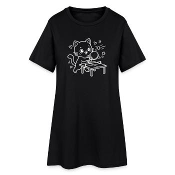 Kawaii Cat Table Tennis Player - Women’s T-Shirt Dress - black - Front