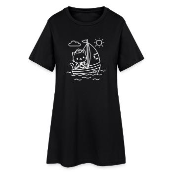 Seemann Kawaii Katze Segeln - Frauen T-Shirt-Kleid - Schwarz - Vorne