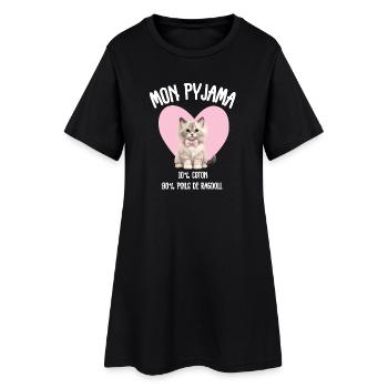 Pyjama Poils de Chat Ragdoll Humour - Robe T-shirt Femme - noir - Devant