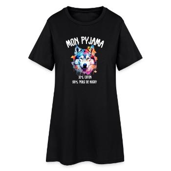 Pyjama Drôle Chien Husky - Robe T-shirt Femme - noir - Devant