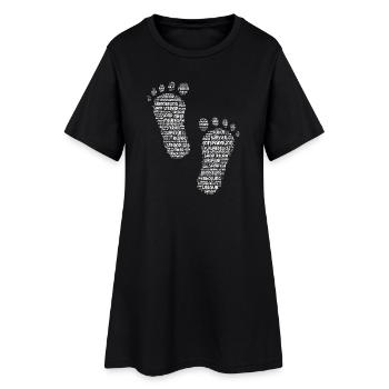Pieds, pieds nus, grands pieds, empreintes, empreintes de pas - Robe T-shirt Femme - noir - Devant