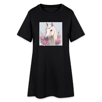Cheval avec des fleurs - Robe T-shirt Femme - noir - Devant