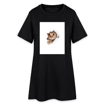 Chaton à coucou à travers une déchirure de papier - Robe T-shirt Femme - noir - Devant
