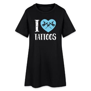 I Love Tattoos Blue Heart Ink Artist Design - Frauen T-Shirt-Kleid - Schwarz - Vorne