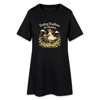 Deadlines gegen Gänseblümchen | Cottagecore - Frauen T-Shirt-Kleid - Schwarz - Vorne