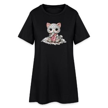 Chat Diamant avec Gemme Rose - Robe T-shirt Femme - noir - Devant
