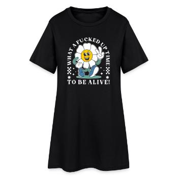 Lustiges Schwarzer Humor Cartoon Blume Design  - Frauen T-Shirt-Kleid - Schwarz - Vorne
