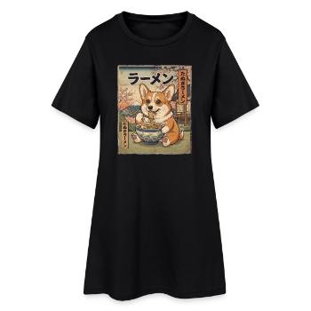Corgi Ramen style vintage japonais - Robe T-shirt Femme - noir - Devant
