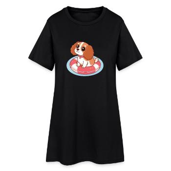 Chiot Mignon sur Bouée Flottante - Robe T-shirt Femme - noir - Devant