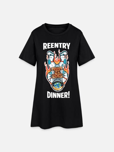 Astronauten-Pizza-Humor-Wiedereintritt im Weltraum - Frauen T-Shirt-Kleid - Schwarz