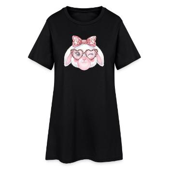 Lapin de Pâques à lunettes léopard avec nœud rose - Robe T-shirt Femme - noir - Devant