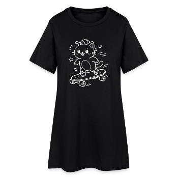 Skateboard Kawaii Cat - Robe T-shirt Femme - noir - Devant