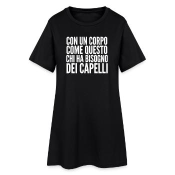 Avec des poils corporels - Lettrage drôle de chauve - Robe T-shirt Femme - noir - Devant