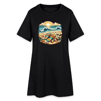 Sonnenuntergang am Strand Illustration - Frauen T-Shirt-Kleid - Schwarz - Vorne