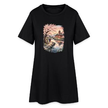 Fleurs traditionnelles de cerisier japonais - Robe T-shirt Femme - noir - Devant