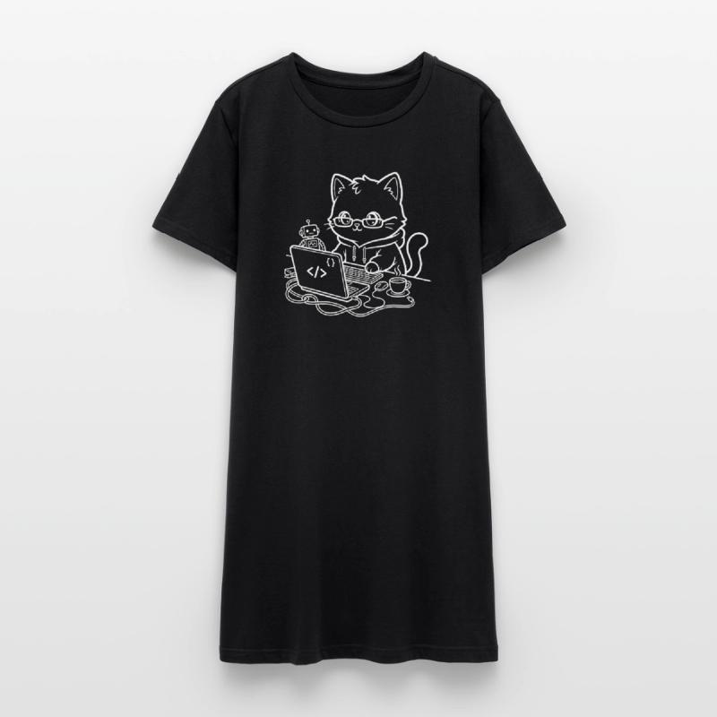 Coder Kawaii Cat Programmer Women’s T-Shirt Dress