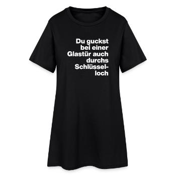 PORTE VITRÉE QUI DÉPASSE AUSSI PAR LE TROU DE LA SERRURE, IDIOT - Robe T-shirt Femme - noir - Devant