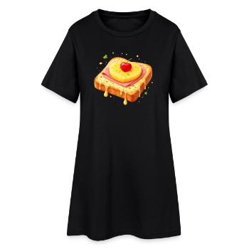 Toast avec ananas et cerise illustration - Robe T-shirt Femme - noir - Devant