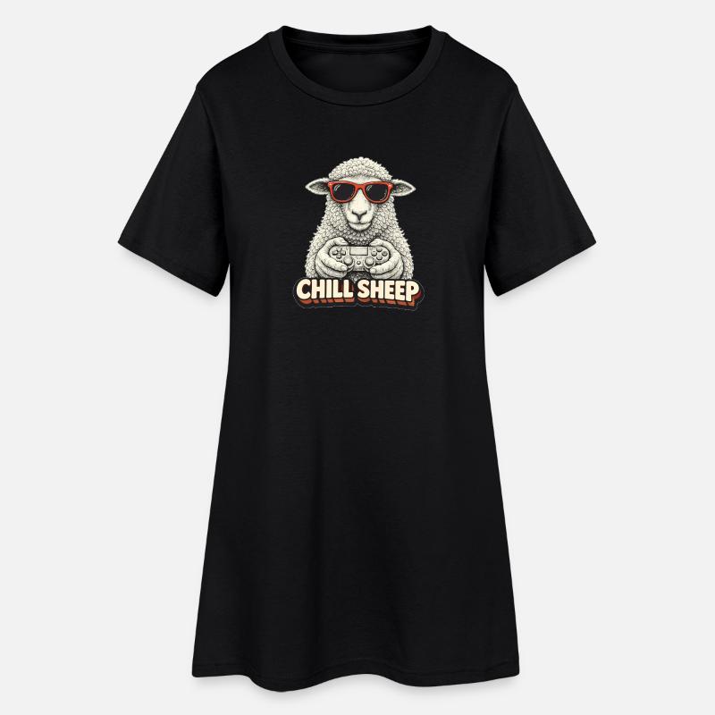 Chill Sheep with Controller - Women’s T-Shirt Dress - black