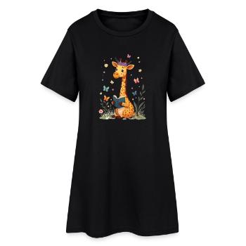 Cute Giraffe Reading Book Flowers Bookish - Women’s T-Shirt Dress - black - Front