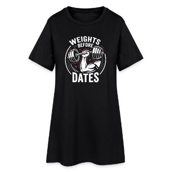 Poids avant les dates – humour de puissance - Robe T-shirt Femme - noir - Devant