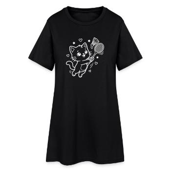 Kawaii Cat Playing Badminton - Women’s T-Shirt Dress - black - Front