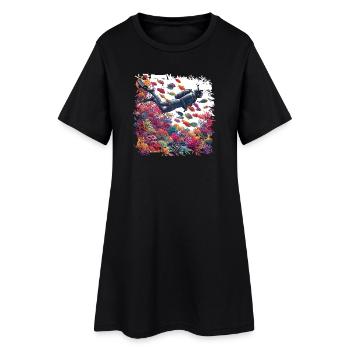 Plongeur sous-marin dans un récif corallien coloré - Robe T-shirt Femme - noir - Devant