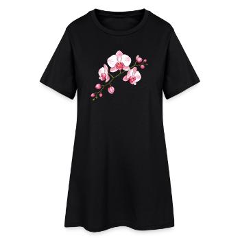 Orchidee Blütenzweig Illustration Florales Motiv - Frauen T-Shirt-Kleid - Schwarz - Vorne