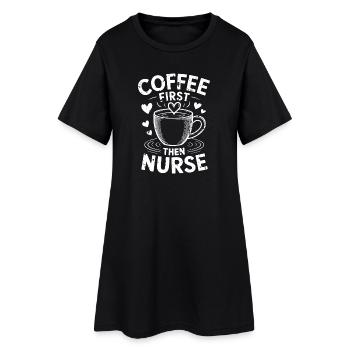 D’abord le café, puis l’infirmière Drôle de t-shirt raton laveur - Robe T-shirt Femme - noir - Devant