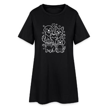 Animaux de compagnie Kawaii Chat et Chiens - Robe T-shirt Femme - noir - Devant