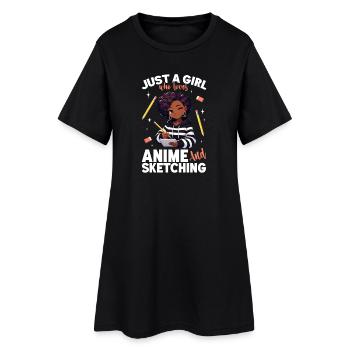 Juste une fille qui adore l’anime et dessine des otaku - Robe T-shirt Femme - noir - Devant