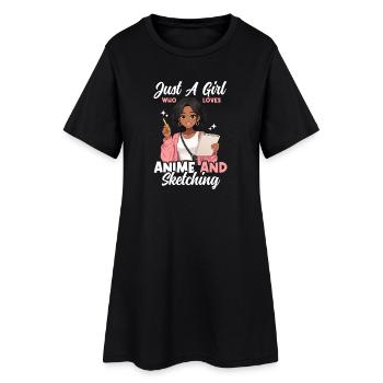 Juste une fille qui adore l’anime et dessine des otaku - Robe T-shirt Femme - noir - Devant