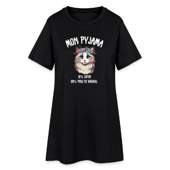 Pyjama Poils de Chat Ragdoll Humour - Robe T-shirt Femme - noir - Devant