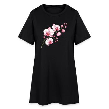 Orchidee Blütenzweig Illustration Florales Motiv - Frauen T-Shirt-Kleid - Schwarz - Vorne