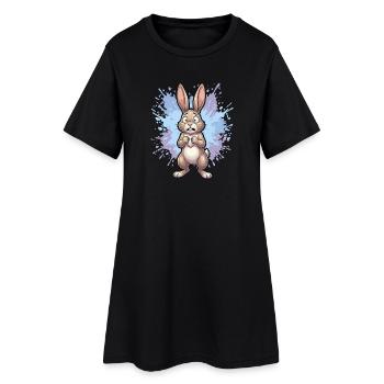 Lapin bouleversé avec éclaboussures de peinture - Robe T-shirt Femme - noir - Devant