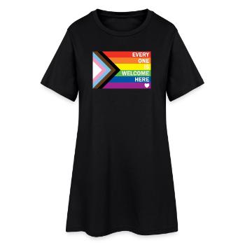Progress Pride Flag – Everyone Is Welcome Here  - Frauen T-Shirt-Kleid - Schwarz - Vorne