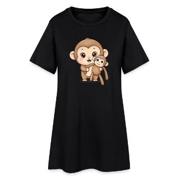 Cute Punch Monkey Holding Soft Toy - Women’s T-Shirt Dress - black - Front