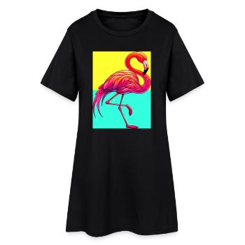 Flamingo - Frauen T-Shirt-Kleid - Schwarz - Vorne