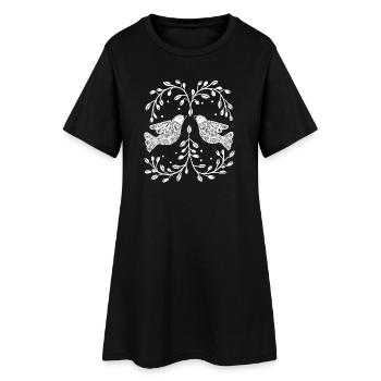 Birds, Doves Retro Scandinavian Style - Women’s T-Shirt Dress - black - Front