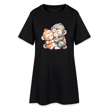 Duo de Singes Câlins - Robe T-shirt Femme - noir - Devant