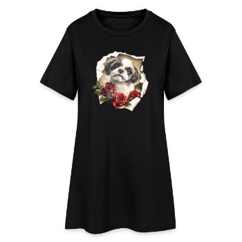 Shih Tzu aux Roses - Robe T-shirt Femme - noir - Devant