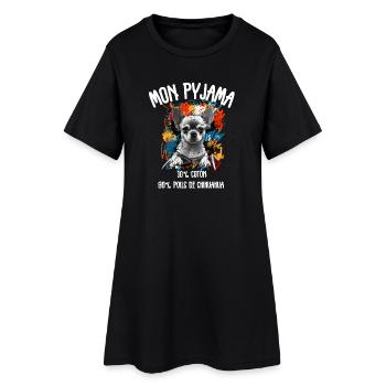 Pyjama Chien Chihuahua Humour  - Robe T-shirt Femme - noir - Devant